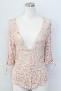 PINK HOUSE / フラワー透かし半袖カーディガン  ピンク T-25-11-15-010-LO-TO-SA-ZI