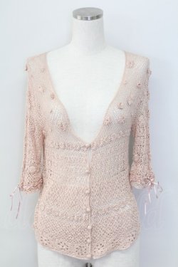 画像1: PINK HOUSE / フラワー透かし半袖カーディガン  ピンク T-25-11-15-010-LO-TO-SA-ZT