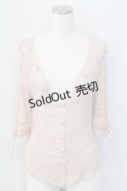 画像1: PINK HOUSE / フラワー透かし半袖カーディガン  ピンク T-25-11-15-010-LO-TO-SA-ZI
