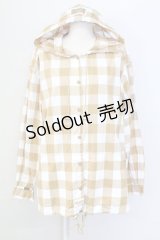 PINK HOUSE / ギンガムチェックフードシャツ L ブラウンＸ白 T-25-11-15-012-LO-BL-SA-ZI