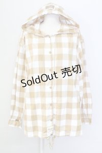 PINK HOUSE / ギンガムチェックフードシャツ L ブラウンＸ白 T-25-11-15-012-LO-BL-SA-ZI