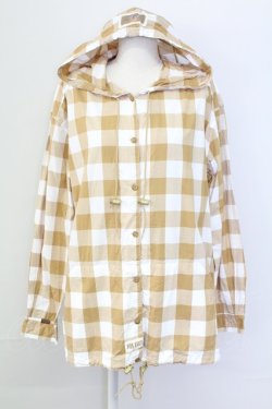 画像1: PINK HOUSE / ギンガムチェックフードシャツ L ブラウンＸ白 T-25-11-15-012-LO-BL-SA-ZT