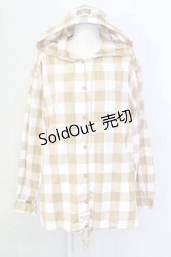 画像1: PINK HOUSE / ギンガムチェックフードシャツ L ブラウンＸ白 T-25-11-15-012-LO-BL-SA-ZI