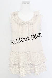 PINK HOUSE / ギンガムチェックリボンノースリーブブラウス  ブラウンＸ白 T-25-11-15-013-LO-BL-SA-ZI