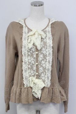 画像1: PINK HOUSE / レース襟付きカーディガン  ブラウン T-25-11-15-015-LO-TO-SA-ZT