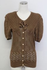 INGEBORG / ケープ風襟半袖ニットカーディガン  ブラウン T-25-11-15-016-LO-TO-SA-ZI