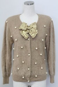 PINK HOUSE / パール&リボンデザインニットカーディガン  ブラウン T-25-11-15-017-LO-TO-SA-ZI