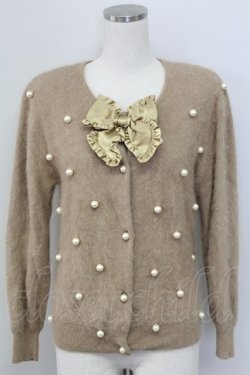 画像1: PINK HOUSE / パール&リボンデザインニットカーディガン  ブラウン T-25-11-15-017-LO-TO-SA-ZT