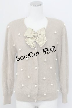 画像1: PINK HOUSE / パール&リボンデザインニットカーディガン  ブラウン T-25-11-15-017-LO-TO-SA-ZI