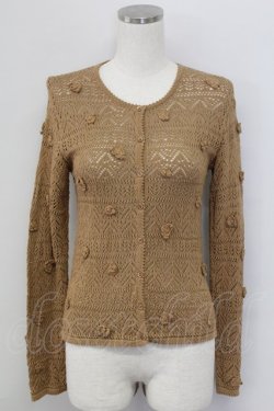 画像1: PINK HOUSE / カメリアモチーフニットカーディガン  ブラウン T-25-11-15-018-LO-TO-SA-ZT