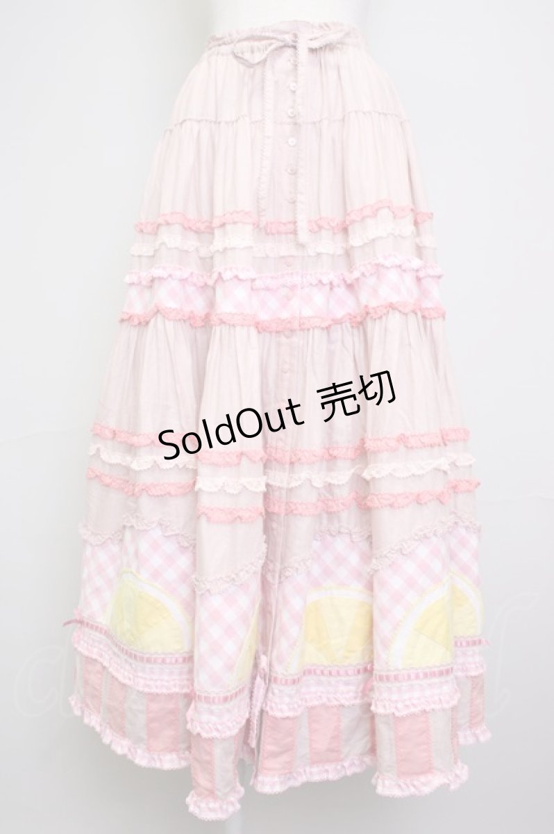 画像1: PINK HOUSE / レモンケーキパッチワークスカート  ピンク T-25-11-20-013-LO-OP-SA-ZT416 (1)