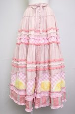 画像1: PINK HOUSE / レモンケーキパッチワークスカート  ピンク T-25-11-20-013-LO-OP-SA-ZT416 (1)