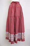 PINK HOUSE / 野ばらとチェリー刺繍タータンチェックスカート  赤 T-25-11-20-016-LO-SK-AS-ZT419