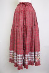 PINK HOUSE / 野ばらとチェリー刺繍タータンチェックスカート  赤 T-25-11-20-016-LO-SK-AS-ZT419