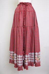 PINK HOUSE / 野ばらとチェリー刺繍タータンチェックスカート  赤 T-25-11-20-016-LO-SK-AS-ZT419