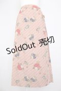 【SALE】PINK HOUSE / 帽子クマ柄巻きプリーツスカート  レッド T-25-11-20-017-LO-SK-SA-ZT419