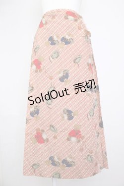 画像1: 【SALE】PINK HOUSE / 帽子クマ柄巻きプリーツスカート  レッド T-25-11-20-017-LO-SK-SA-ZT419