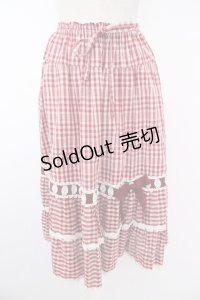 PINK HOUSE / ハシゴレースギンガムチェックスカート  レッド T-25-11-21-029-LO-SK-SA-ZI