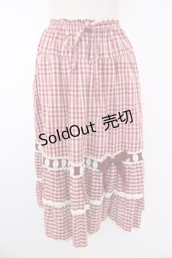 画像1: PINK HOUSE / ハシゴレースギンガムチェックスカート  レッド T-25-11-21-029-LO-SK-SA-ZT