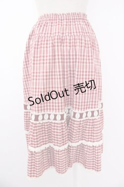 画像2: PINK HOUSE / ハシゴレースギンガムチェックスカート  レッド T-25-11-21-029-LO-SK-SA-ZT
