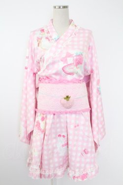 画像1: To Alice / いちごギンガムチェック浴衣セット  ピンク T-25-11-21-037-LO-OP-SA-ZT