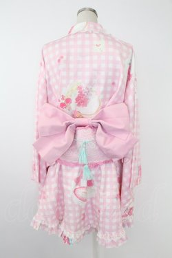 画像2: To Alice / いちごギンガムチェック浴衣セット  ピンク T-25-11-21-037-LO-OP-SA-ZT