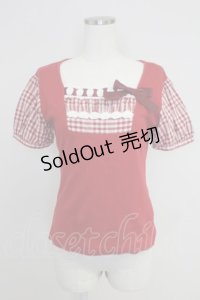 PINK HOUSE / 袖切替Tシャツ L レッド T-25-11-21-009-LO-TS-SA-ZI