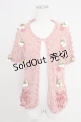 PINK HOUSE / シロツメクサモチーフ半袖ニット  ピンク T-25-11-21-010-LO-TO-SA-ZI