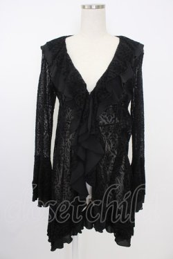 画像1: ATELIER BOZ / フロッキーチュールロングカーディガン  黒 T-25-11-21-018-EL-TO-SA-ZT