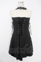 Ozz oneste / ストライプサイド編み下げビスチェジャンパースカート  黒Ｘ白 T-25-11-21-024-OO-OP-SA-ZI