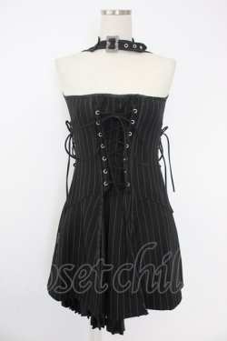 画像1: Ozz oneste / ストライプサイド編み下げビスチェジャンパースカート  黒Ｘ白 T-25-11-21-024-OO-OP-SA-ZT