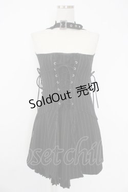 画像1: Ozz oneste / ストライプサイド編み下げビスチェジャンパースカート  黒Ｘ白 T-25-11-21-024-OO-OP-SA-ZI