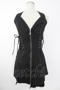 画像2: Ozz oneste / ストライプサイド編み下げビスチェジャンパースカート  黒Ｘ白 T-25-11-21-024-OO-OP-SA-ZT