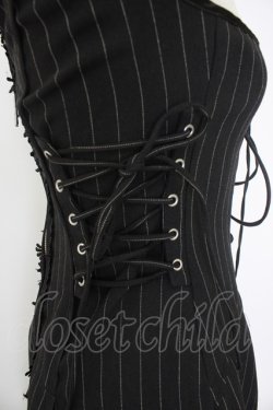 画像3: Ozz oneste / ストライプサイド編み下げビスチェジャンパースカート  黒Ｘ白 T-25-11-21-024-OO-OP-SA-ZT