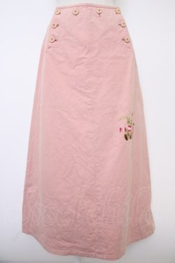 画像1: PINK HOUSE / うさぎ2匹刺繍ボタンスカート L ピンク T-25-11-21-027-LO-SK-SA-ZT