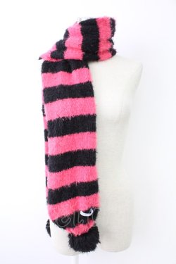 画像1: PUTUMAYO / ボーダーマフラー  黒Ｘ濃ピンク T-25-11-23-043-PT-ZA-SA-ZT