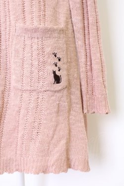 画像3: axes femme / ネコ刺繍ロングカーディガン  ピンク T-25-11-23-004-AX-TO-SA-ZT