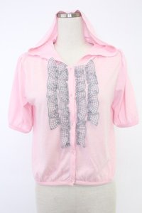 ALGONQUINS / ギンガムフリルカットカーディガン  ピンクＸグレー T-25-11-23-005-AL-TO-SA-ZI