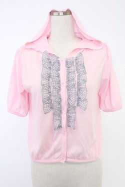 画像1: ALGONQUINS / ギンガムフリルカットカーディガン  ピンクＸグレー T-25-11-23-005-AL-TO-SA-ZT