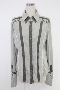 画像1: Ozz Croce / サイド刺繍&ストライプスナップボタンシャツ  グレーＸアイボリー T-25-11-23-007-OO-BL-SA-ZT