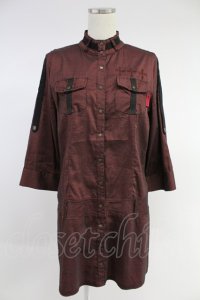 Ozz Croce / ハイネックストライプスナップボタンワンピース  ボルドーＸ黒 T-25-11-23-011-OO-OP-SA-ZI