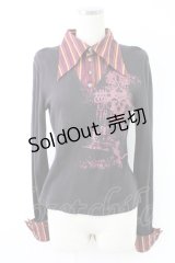 PUTUMAYO / シャンデリアプリントストライプ衿カットソー  黒Ｘボルドー T-25-11-23-012-PT-TO-SA-ZI