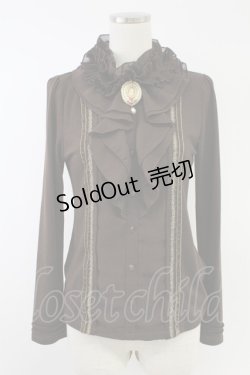 画像1: axes femme / カメオブローチ付きハイネックシフォンフリルカットソー  ブラウン T-25-11-23-013-AX-TO-SA-ZT