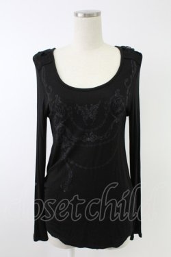 画像1: HONEY / ネックレスプリントカットソー 黒Ｘ紫  T-25-11-23-016-HN-TO-SA-ZT