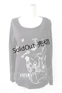 PUTUMAYO / トランプうさぎロングカットソー  黒Ｘ白 T-25-11-23-018-PT-TO-SA-ZI