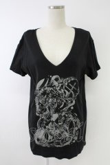 NAOTO SEVEN / ラメプリント半袖カットソー  黒Ｘグレー T-25-11-23-019-HN-TO-SA-ZI