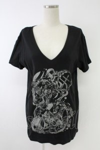 NAOTO SEVEN / ラメプリント半袖カットソー  黒Ｘグレー T-25-11-23-019-HN-TO-SA-ZI