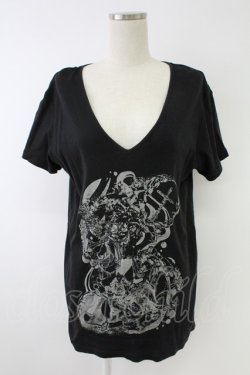 画像1: NAOTO SEVEN / ラメプリント半袖カットソー  黒Ｘグレー T-25-11-23-019-HN-TO-SA-ZT