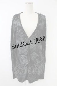 NAOTO SEVEN / 総柄ロングカーディガン  黒Ｘグレー T-25-11-23-020-HN-TO-SA-ZI