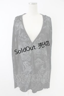 画像1: NAOTO SEVEN / 総柄ロングカーディガン  黒Ｘグレー T-25-11-23-020-HN-TO-SA-ZT